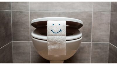 toilet bowl and toilet paper