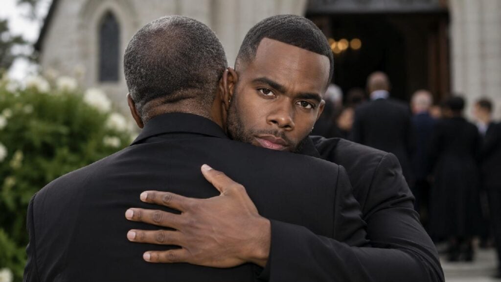 An eurAI-generated illustration of the moment Mario says he reconnected with his father at his mother's funeral