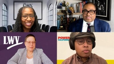 California leaders participating in a virtual briefing about mail voting and Black voter participation - screenshot