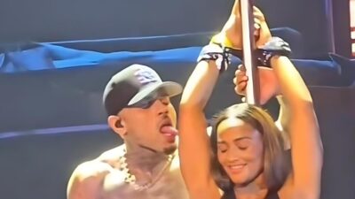 Chris Brown invites fan onstage - screenshot