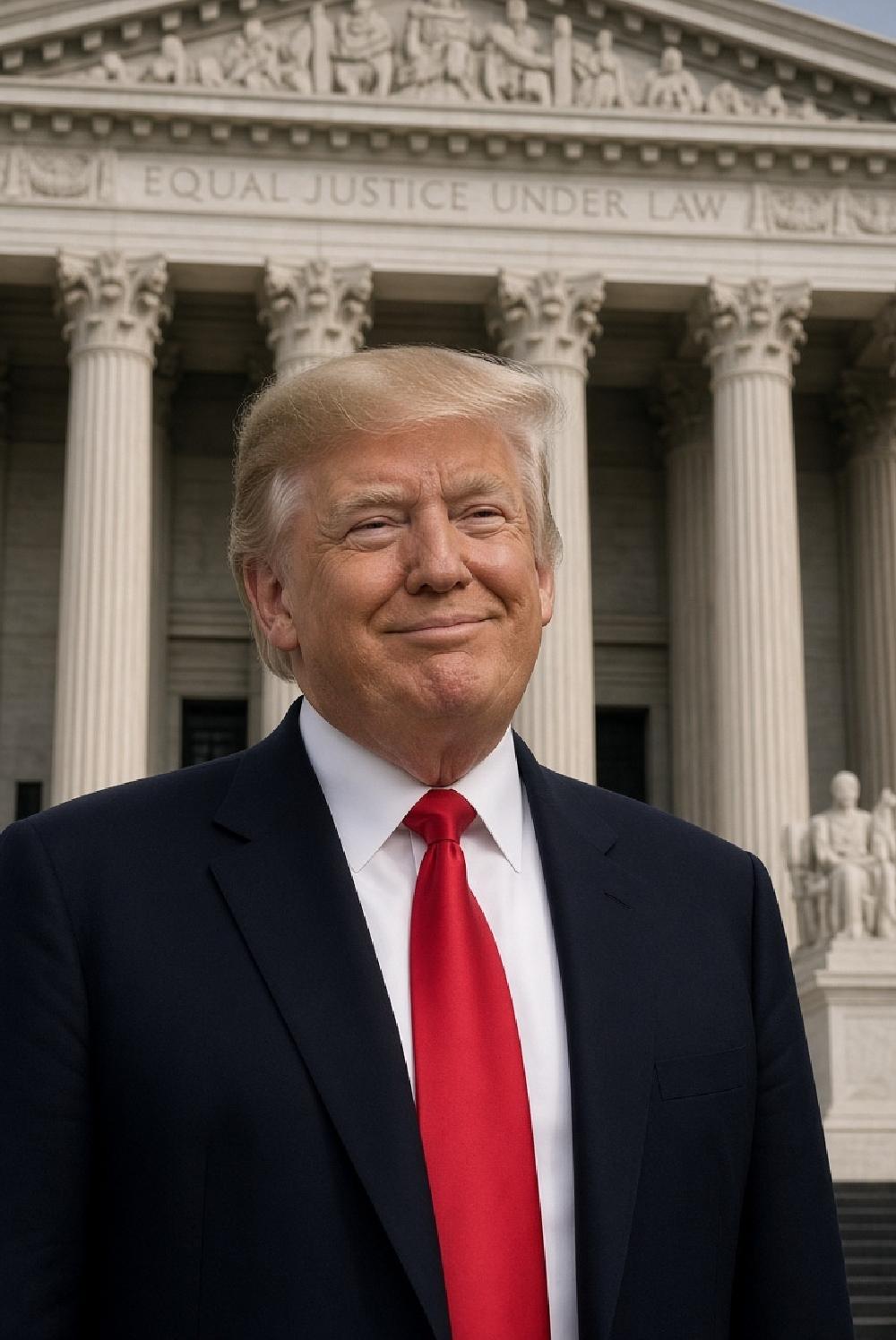 Donald Trump pictured in front of the US Supreme Court - via eurAI