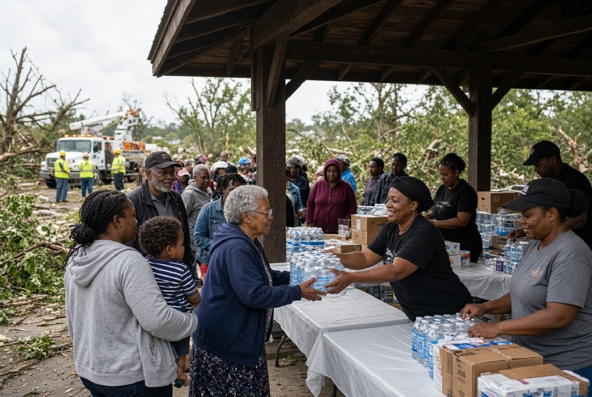 Gary (Indiana) residents receiving food and supplies during power outage relief effort - via eurAI