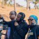 Mandla Dube and crew on The Battle of Bisesero film set