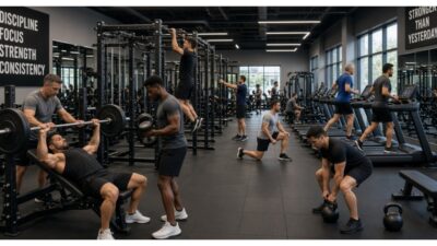 men working out in the gym