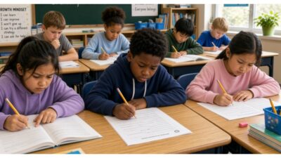 kids in classroom taking a test