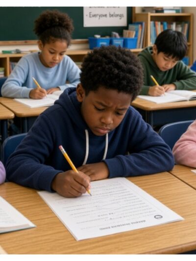 kids in classroom taking a test