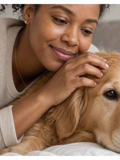 Black woman loving on her dog