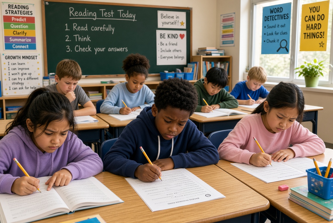 kids in classroom taking a test