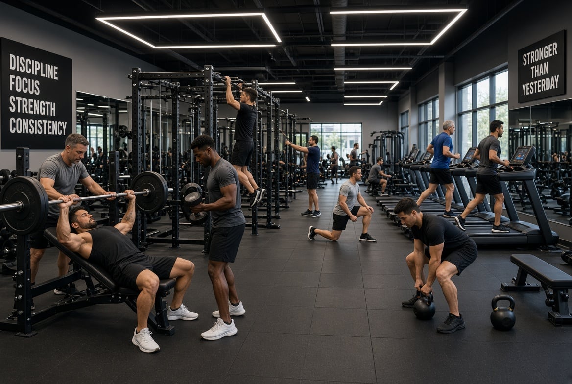 men working out in the gym