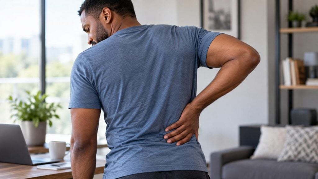 Adult male experiencing back pain - via eurAI