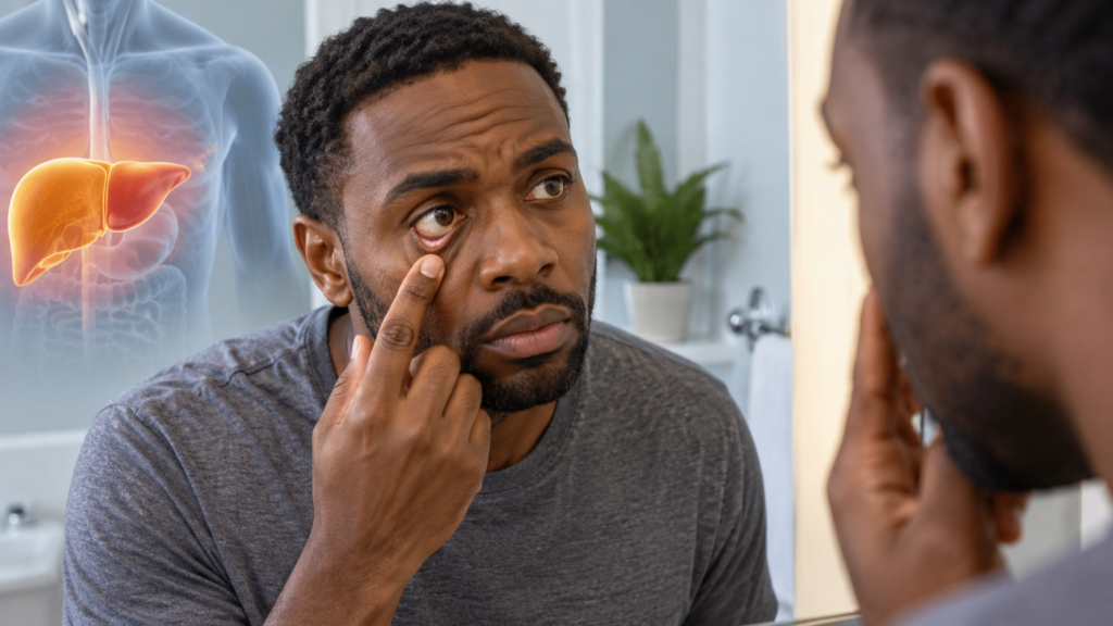 Checking Eyes in the Bathroom Mirror