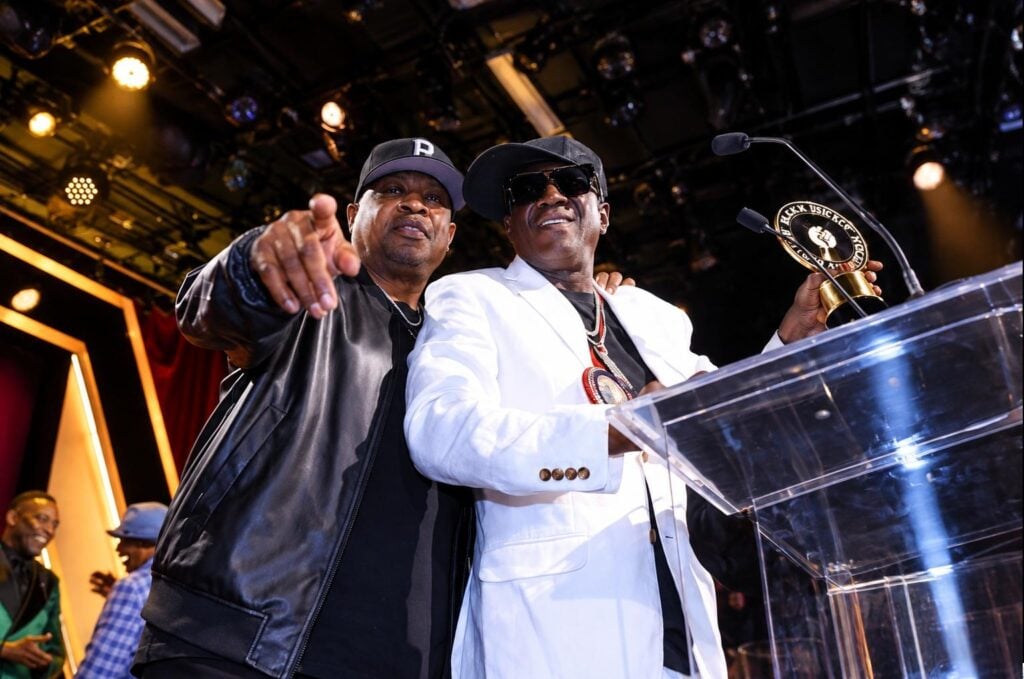 Chuck D and Flavor Flav of Public Enemy accept award at 6th annual BMAC Gala - Getty for BMAC