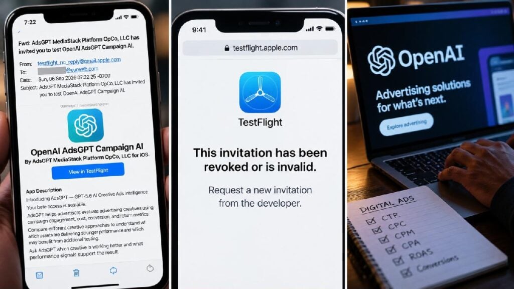 EURweb received an unsolicited TestFlight invitation for an OpenAI-branded advertising app - via eurAI