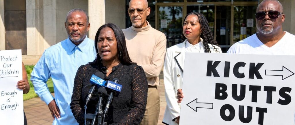 Fox 11 coverage of James T. Butts press conference - screenshot