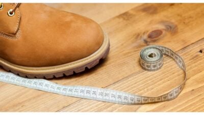 orange shoe with measuring tape