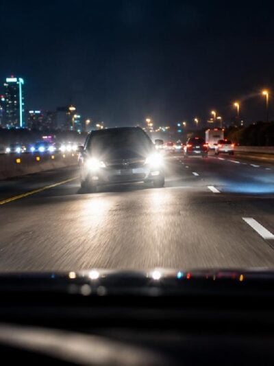 Nighttime highway scene illustrating a wrong-way driving near-miss near Dallas - via eurAI