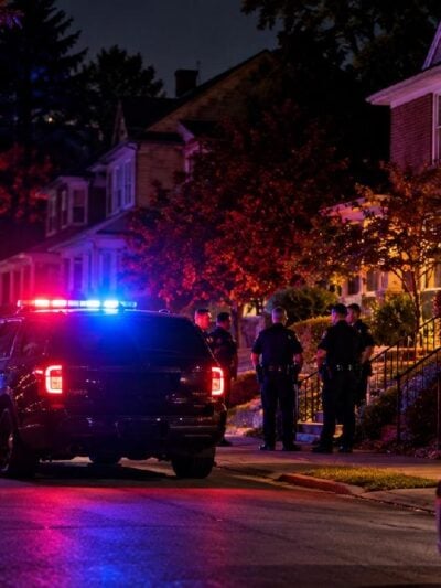 Police vehicles outside a residential home at night - via eurAI