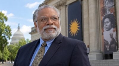Smithsonian Secretary Lonnie Bunch outside a museum in Washington, DC