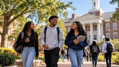 Students walking across a historically Black college (HBCU) campus - via eurAI