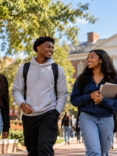 Students walking across a historically Black college (HBCU) campus - via eurAI