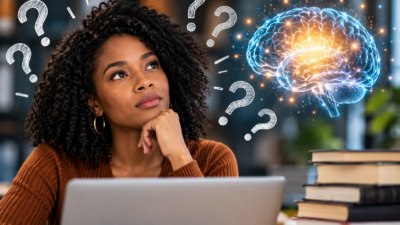 conceptual editorial illustration of intelligence, curiosity, and critical thinking