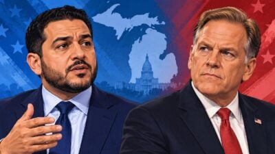 Abdul El-Sayed and Mike Rogers - editorial illustration via eurAI