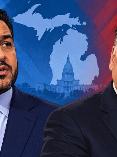 Abdul El-Sayed and Mike Rogers - editorial illustration via eurAI
