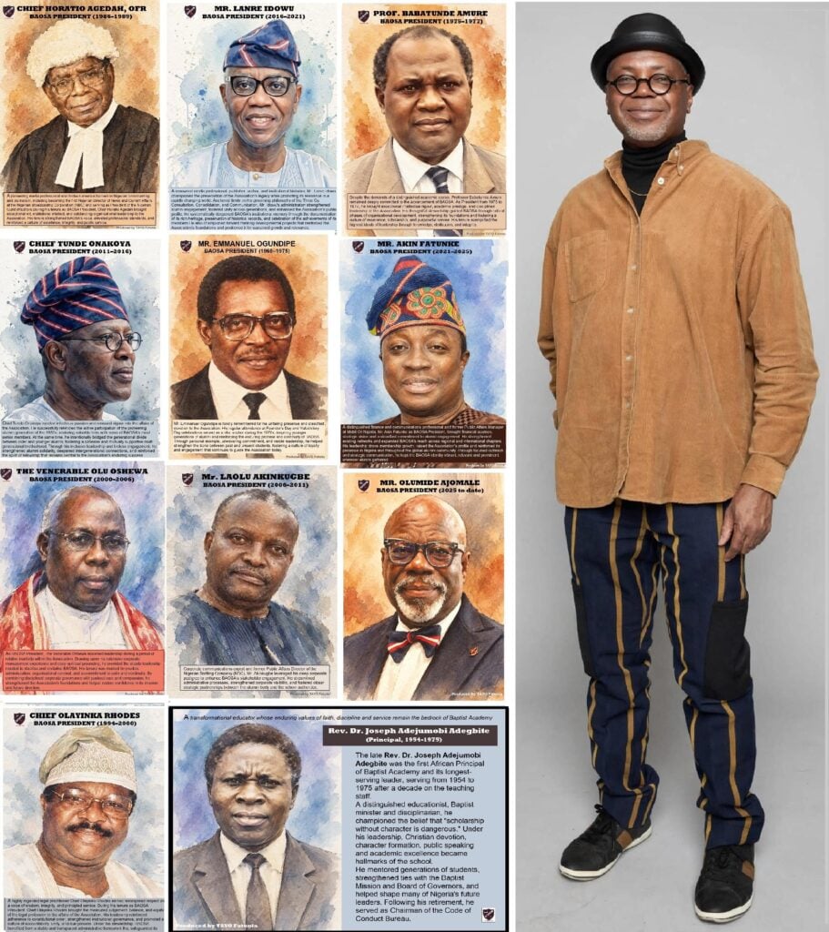 BAOSA PRESIDENTS and First African principal of Lagos Baptist Academy produced illustrated posters by TAYO Fatunla