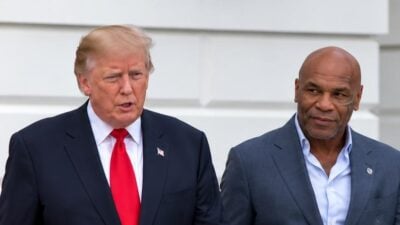 Donald Trump and Mike Tyson leaving White House to board Marine One - screenshot