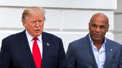 Donald Trump and Mike Tyson leaving White House to board Marine One - screenshot
