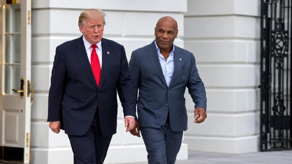 Donald Trump and Mike Tyson leaving White House to board Marine One - screenshot