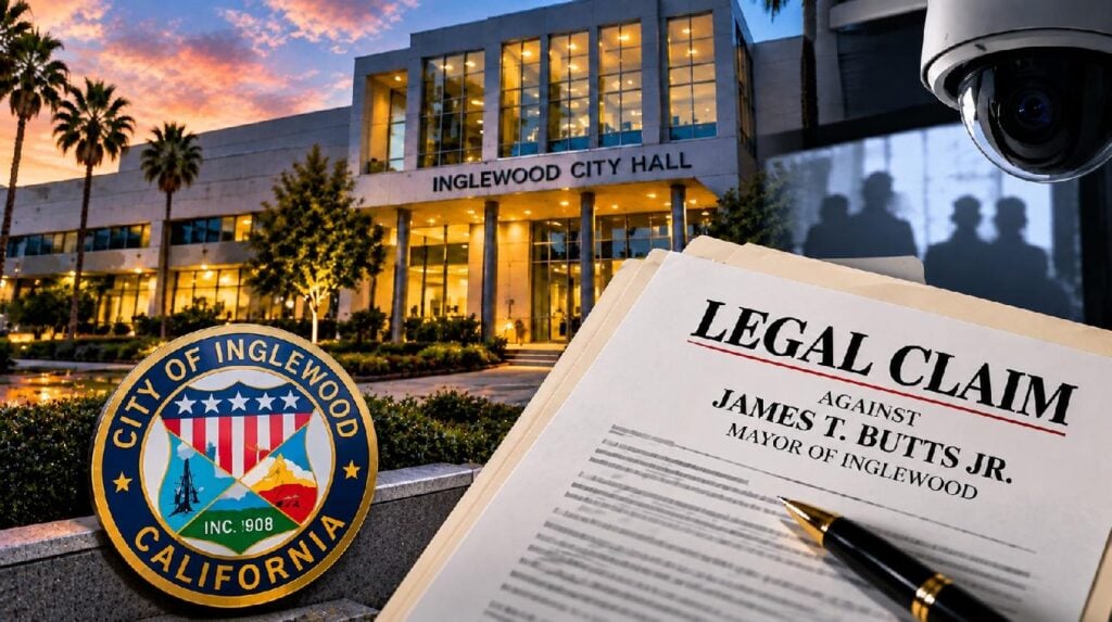 Illustration depicts legal controversy surrounding Inglewood Mayor James T. Butts Jr. - via eurAI
