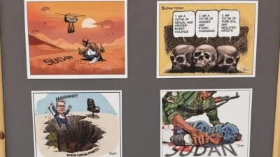 Tayo Fatunlas Cartoons on display as well in Saint Just