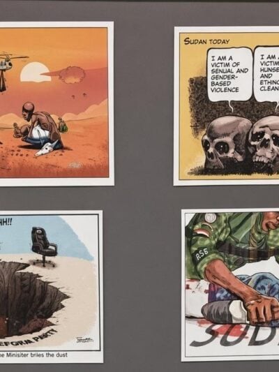 Tayo Fatunlas Cartoons on display as well in Saint Just